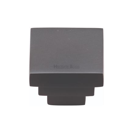 Heritage Brass Cabinet Knob Square Stepped Design 32mm Matt Black finish