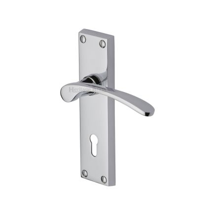 Heritage Brass Door Handle Lever Lock Sophia Design Polished Chrome finish
