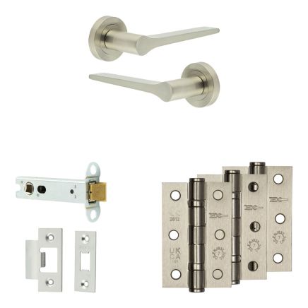 Complete Gio Door Handle Pack - Heavy Duty Latch - Satin Nickel - 102mm / 3-inch Hinges - JE-E22B-SN