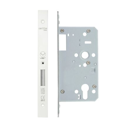 Zoo Hardware Din Euro Deadlock- Backset 60mm - 2 Pc Forend - Square - PCW - Single Throw - White