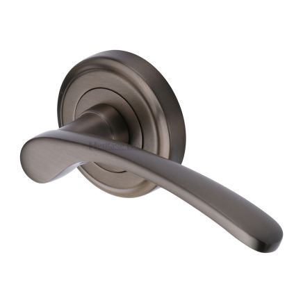 Heritage Brass Door Handle Lever Latch on Round Rose Sophia Design Matt Bronze finish