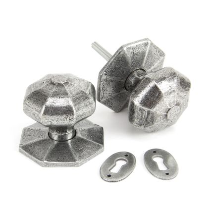 Pewter Large Octagonal Mortice/Rim Knob Set