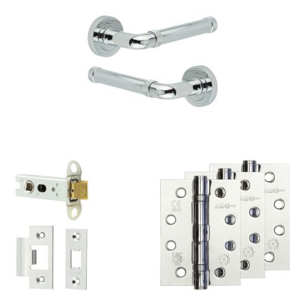 Complete Midtown Door Handle Pack - Heavy Duty Latch - Polished Chrome - 76mm / 4-inch Hinges - JE-G21A-PC