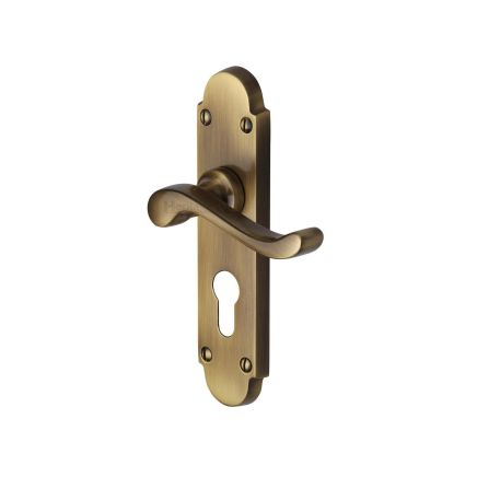 Heritage Brass Door Handle for Euro Profile Plate Savoy Design Antique Brass finish