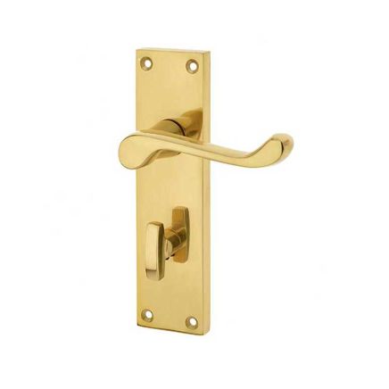 Victorian Scroll Door Handle on Bathroom Plate Polished Brass - By Frelan Hardware - JV10BPB