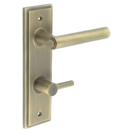 Richmond Door Handle Din Bathroom Backplate Antique Brass & Turn & Release - By Frelan Hardware - BUR-45AB-456AB-82AB