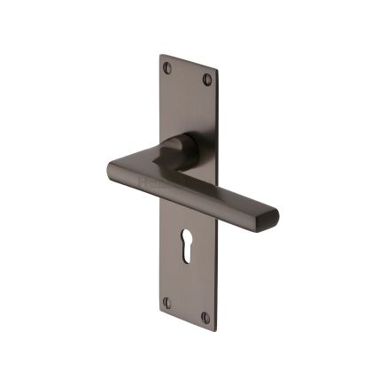 Heritage Brass Door Handle Lever Lock Trident Design Matt Bronze Finish