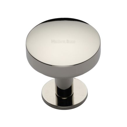 Heritage Brass Cabinet Knob Domed Disc Design with Rose 32mm Polished Nickel finish