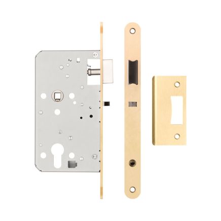 72mm Satin Brass Din Euro Nightlatch Radiused 60mm Backset - By Frelan Hardware - JL-DNL60RSB