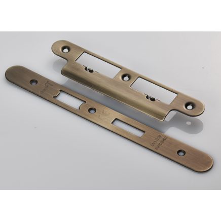 Forend Strike And Fixing Pack To Suit Din Euro Sash/Bathroom Lock (Security) Radius - Antique Brass