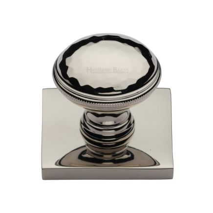 Heritage Brass Cabinet Knob Diamond Cut Design with Square Backplate 32mm Polished Nickel finish