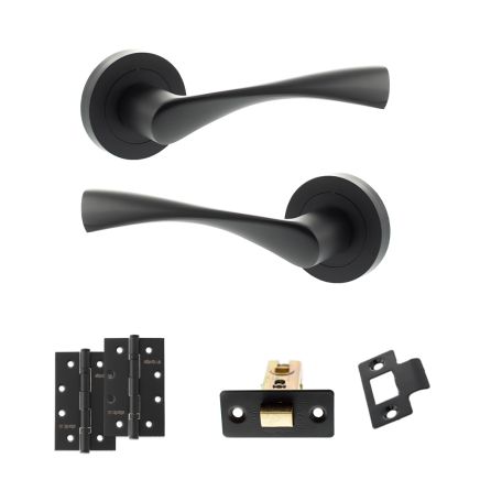 Eco Aqua Door Handle Pack (Latch Set - 2.5" CE Latch, 4" Slim Knuckle Hinges x2) - Matt Black