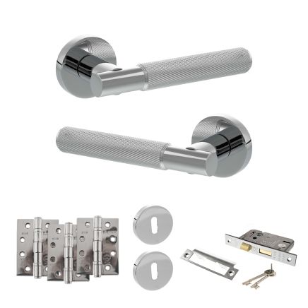 Senza Pari Rosarno Door Handle Pack (3 Lever Lock Set - 2.5" CE Sashlock, 4" Fire Rated Hinges x3) - Polished Chrome