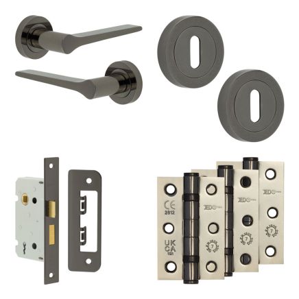 Complete Gio Door Handle Pack - Sashlock - Black Nickel - 65mm / 3-inch Hinges - JE-E7B8-BN