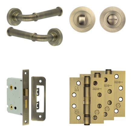 Complete Classic Door Handle Pack - Bathroom - Antique Brass - By Frelan Hardware - JE-A6A3-AB