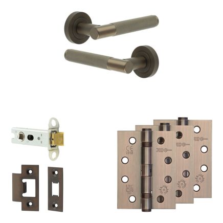 Complete Bari Door Handle Pack - Heavy Duty Latch - Dark Bronze - 76mm / 4-inch Hinges - JE-D21A-DB