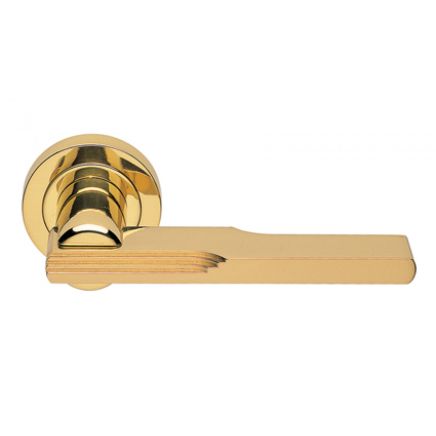 Veronica Lever On Round Rose  - Polished Brass