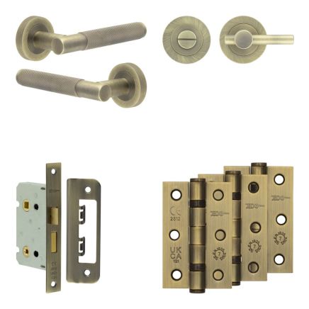 Complete Bari Door Handle Pack - Bathroom - Antique Brass - By Frelan Hardware - JE-D5B2-AB