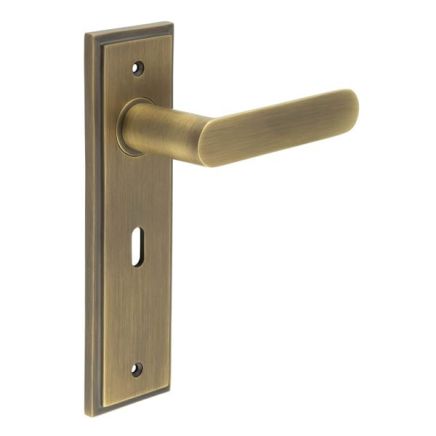 Kensington Door Handle Lock Backplate Antique Brass - By Frelan Hardware - BUR25KIT9