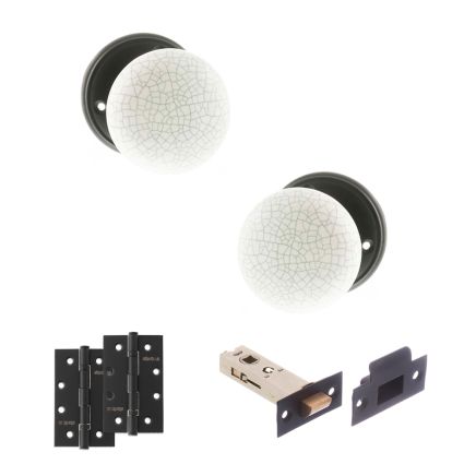 Old English Skipton Door Knob Pack (Latch Set - 3" HD Latch, 4" Slim Knuckle Hinges x2) - Matt Black