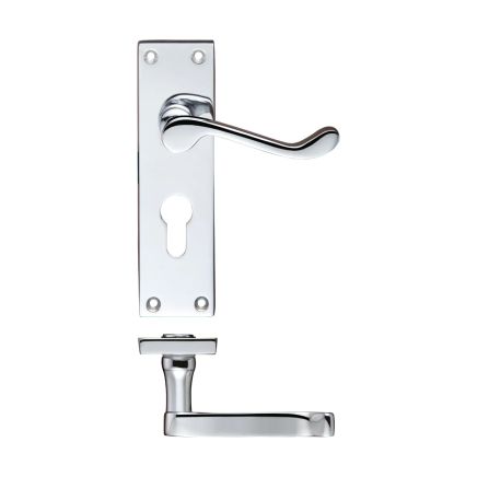 Zoo Hardware Project Victorian scroll lever on euro backplate -150mm x 40mm - Polished Chrome