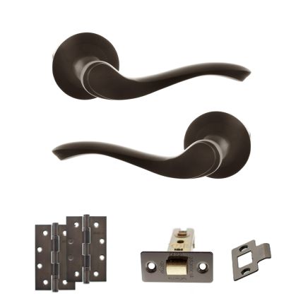 Old English Warwick Door Handle Pack (Latch Set - 2.5" CE Latch, 4" Slim Knuckle Hinges x2) - Urban Dark Bronze