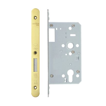 Zoo Hardware Din Euro Deadlock- Backset 60mm - 2 Pc Forend - Radius - PVDG - Single Throw - Gold