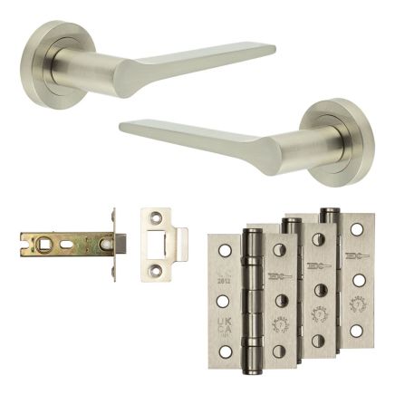 Complete Gio Door Handle Pack - Internal Doors - Satin Nickel - 76mm / 3-inch Hinges - JE-E3B-SN