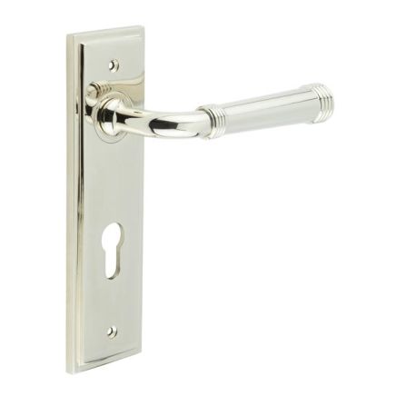 Highgate Door Handle Din Euro Backplate Polished Nickel - By Frelan Hardware - BUR35KIT168