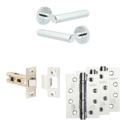 Complete Hex Door Handle Pack - Internal Doors - Polished Chrome - 64mm / 4-inch Hinges - JE-C1A-PC