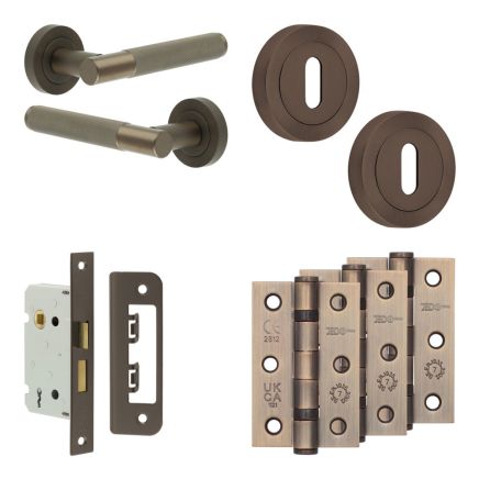 Complete Bari Door Handle Pack - Sashlock - Dark Bronze - 65mm / 3-inch Hinges - JE-D7B8-DB