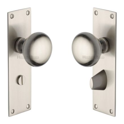 Heritage Brass Mortice Knob on Bathroom Plate Balmoral Design Satin Nickel finish