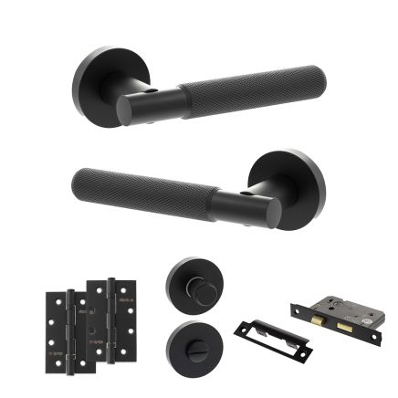 Senza Pari Rosarno Door Handle Pack (Bathroom Set - 2.5" CE Bathroom Lock, 4" Slim Knuckle Hinges x2) - Matt Black