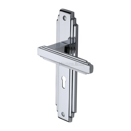 Heritage Brass Door Handle Lever Lock Astoria Design Polished Chrome finish