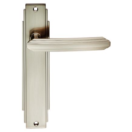 Art Deco Lever On Latch Backplate - Satin Nickel