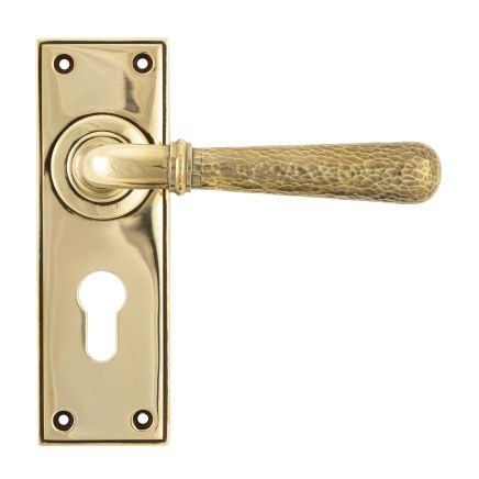 Aged Brass Hammered Newbury Lever Euro Lock Set