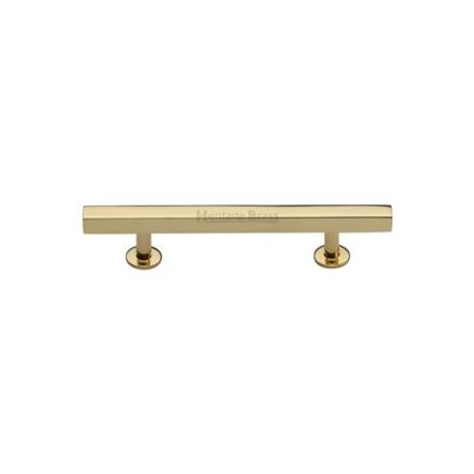 Heritage Brass Cabinet Pull Square Design with Footings 96mm CTC Polished Brass finish