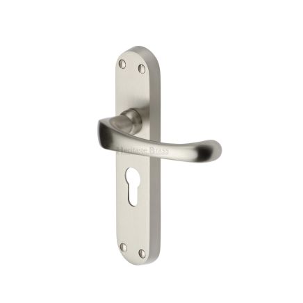 Heritage Brass Door Handle for Euro Profile Plate Gloucester Design Satin Nickel finish