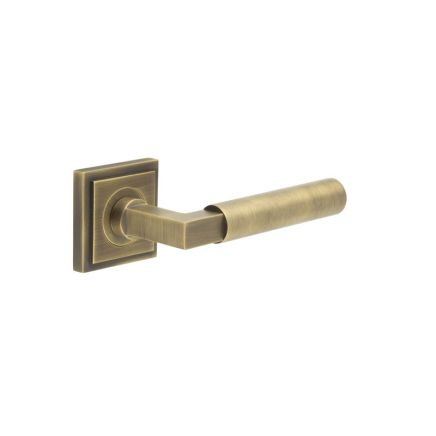 Westminster Door Handle on Square Stepped Rose Antique Brass - By Frelan Hardware - BUR30KIT7