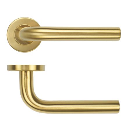 Zoo Hardware 19mm Radius Lever on Round Rose 52mm x 8mm Push-on Rose - BS EN 1906 Grade 3 - Grade 201 - PVD Satin Brass