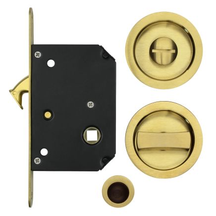 Zoo Hardware Sliding Door Lock Set - Suitable for 35-45mm Thick Doors - PVD Satin Brass