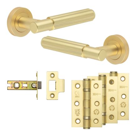 Complete Bloom Door Handle Pack - Internal Doors - Satin Brass - 64mm / 3-inch Hinges - JE-B1B-SB