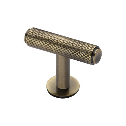 Heritage Brass Cabinet Knob Knurled T-Bar Design with Rose 45mm Antique Brass finish
