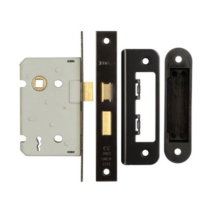 Jedo Kontrax 2 Lever Sashlocks with Square Forend & Radiused Strike Plate 65mm Black - By Frelan Hardware - JL470BL