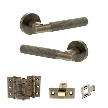 Senza Pari Rosarno Door Handle Pack (Latch Set - 2.5" CE Latch, 3" Fire Rated Hinges x3) - Antique Brass