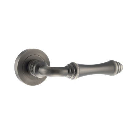 Old English Durham Lever Door Handle on Round Rose - Matt Gun Metal (Pair)