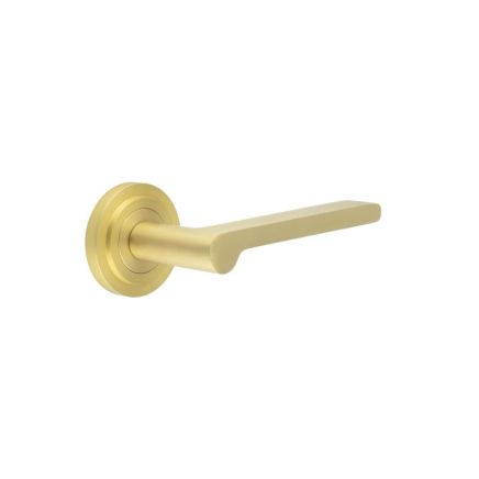Fitzrovia Door Handles Stepped Rose Satin Brass - By Frelan Hardware - BUR15KIT237