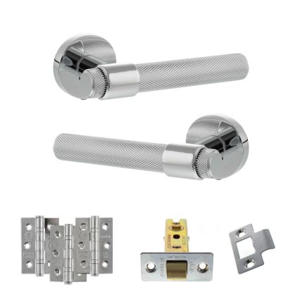 Senza Pari Andretta Door Handle Pack (Latch Set - 3" CE Latch, 3" Fire Rated Hinges x3) - Polished Chrome