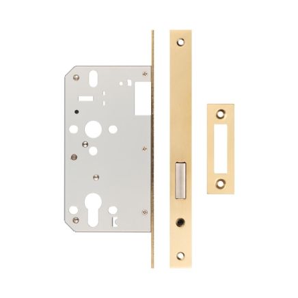 72mm Satin Brass Din Euro Deadlock 60mm Backset - By Frelan Hardware - JL-DD60SB