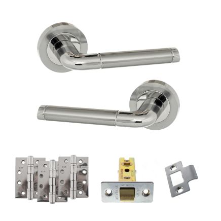 Eco Ocean Door Handle Pack (Latch Set - 3" CE Latch, 4" Fire Rated Hinges x3) - Satin Chrome/Polished Chrome